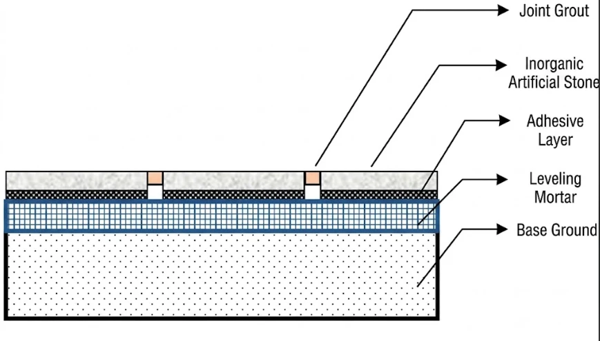 Schematic diagram of hard-base bonding for inorganic artificial stone Schematic diagram of hard-base bonding for inorganic artificial stone